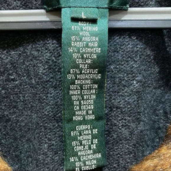 LAUREN RALPH LAUREN Merino Wool Angora Rabbit Fur Cashmere Jacket Size Large - Picture 5 of 6